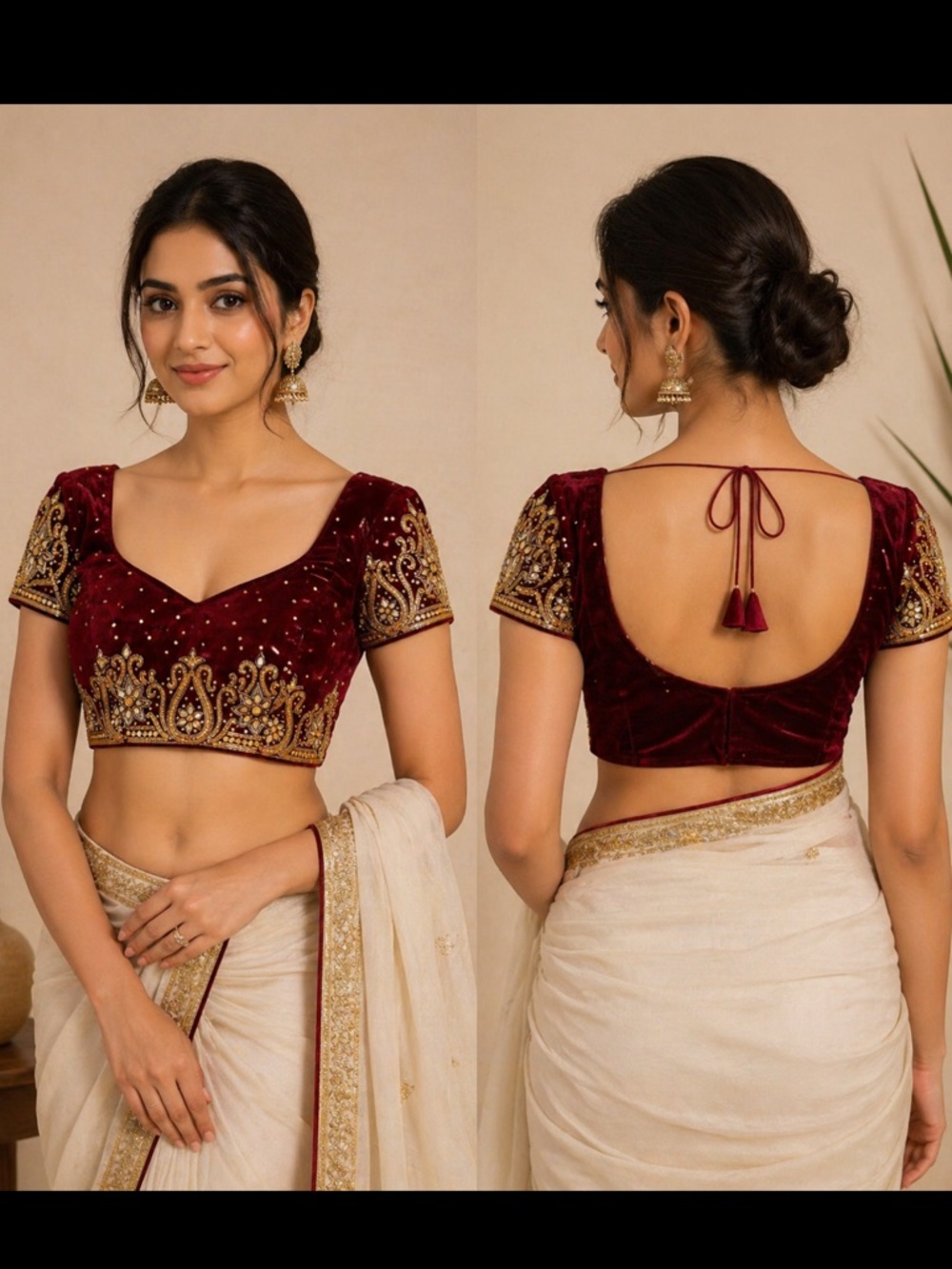 New designer Indian Pakistani heavy Embroidered Velvet Burgundy blouse